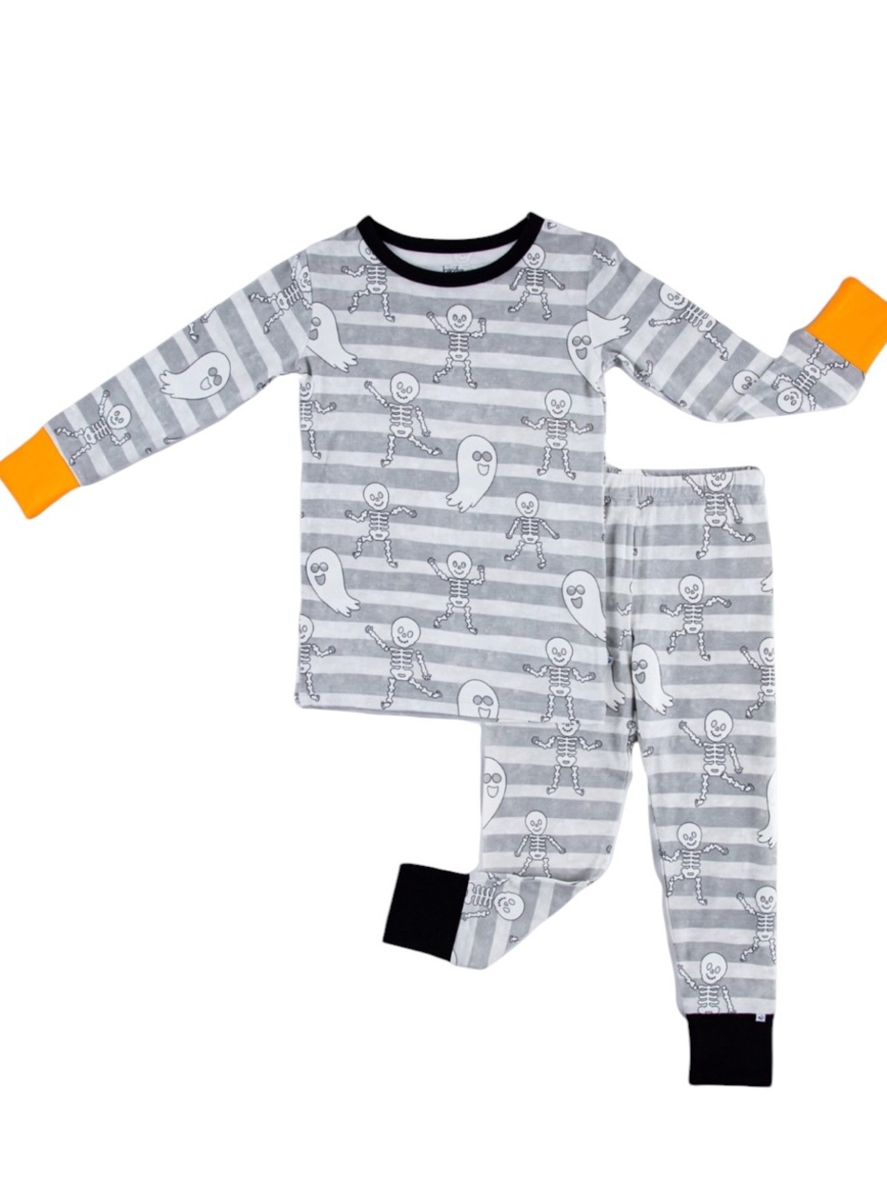 NWT Birdie Bean Bamboo Halloween Glow in‎ the Dark Striped Skeleton Pajama Set